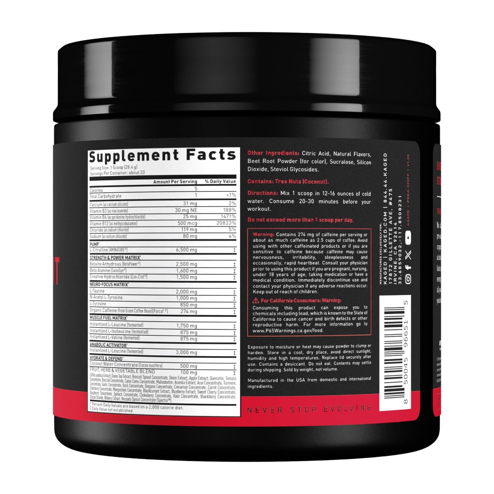 Kaged Stimulant Free Pre Workout Powder | Fruit Punch | Pre-Kaged | Formulated with Creatine, Beta Alanine | No Jitters | 20 Servings - dailyvitalstore