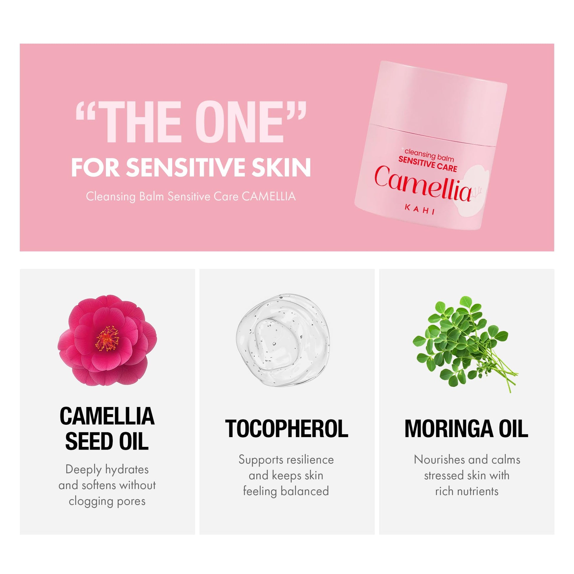 KAHI Cleansing Balm Sensitive Care Camellia - Gentle Makeup Remover Balm with Camellia Seed Oil & Vitamin E - Korean Skincare with Only 10 Ingredients 1.69 oz - dailyvitalstore