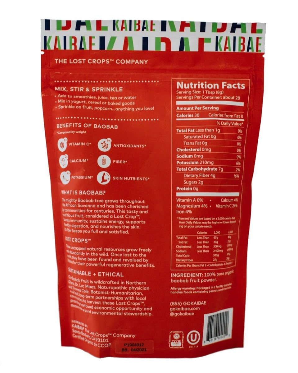 KAIBAE Premium Organic Baobab Powder | Prebiotic Fiber Superfood for Gut & Metabolic Health | Vitamin C + Polyphenols | Gluten-Free, Non-GMO, Vegan | 8 oz. - dailyvitalstore
