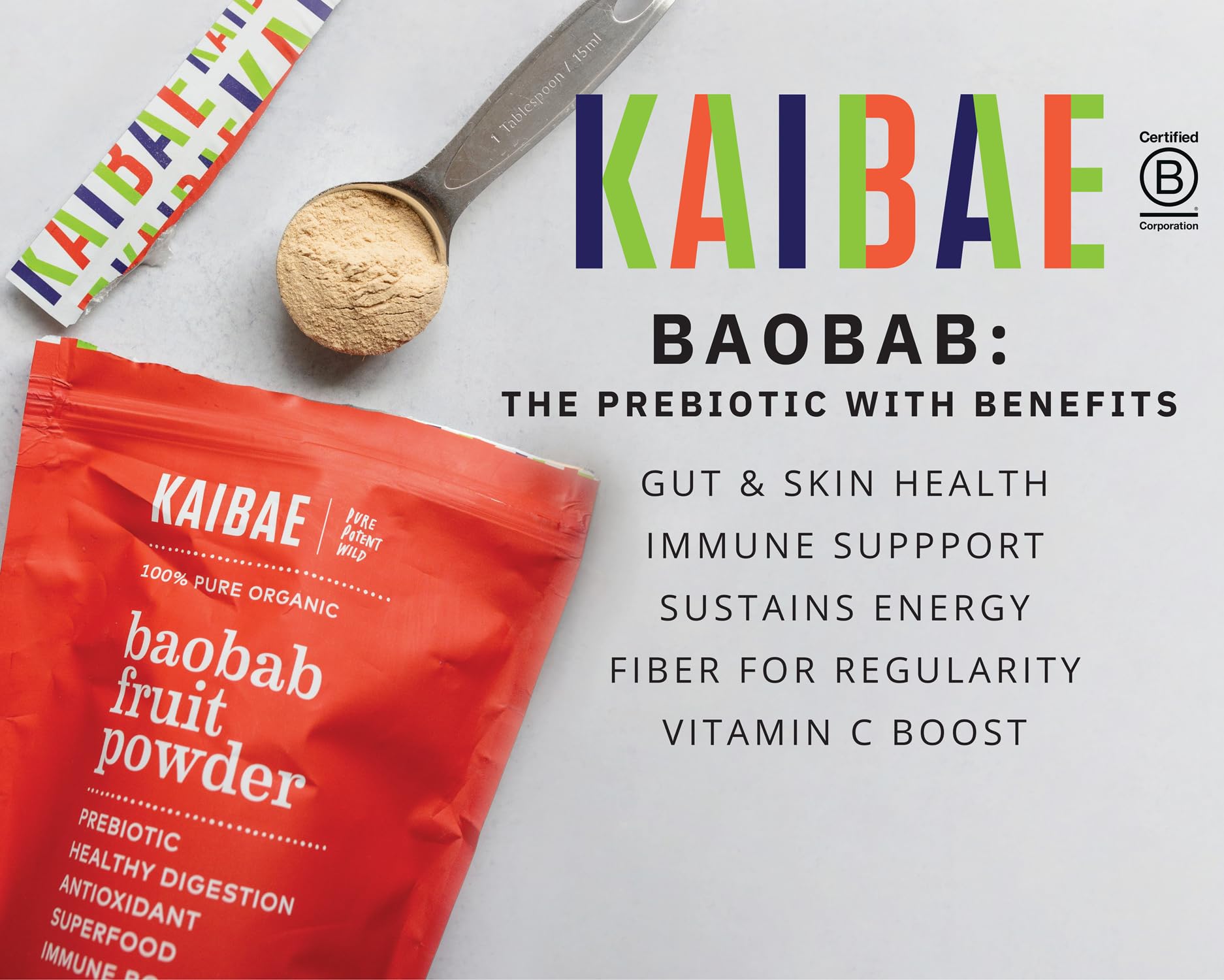KAIBAE Premium Organic Baobab Powder | Prebiotic Fiber Superfood for Gut & Metabolic Health | Vitamin C + Polyphenols | Gluten-Free, Non-GMO, Vegan | 8 oz. - dailyvitalstore