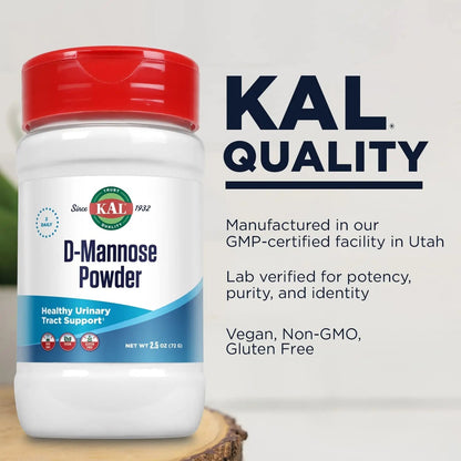 KAL D Mannose Powder 1600 mg, Easy-to-Mix, Fast-Dissolving D-Mannose - Urinary Tract Health and Bladder Support - Unflavored Powder, Non-GMO, Vegan, Gluten Free, 60-Day Guarantee, 45 Servings, 2.5oz - dailyvitalstore