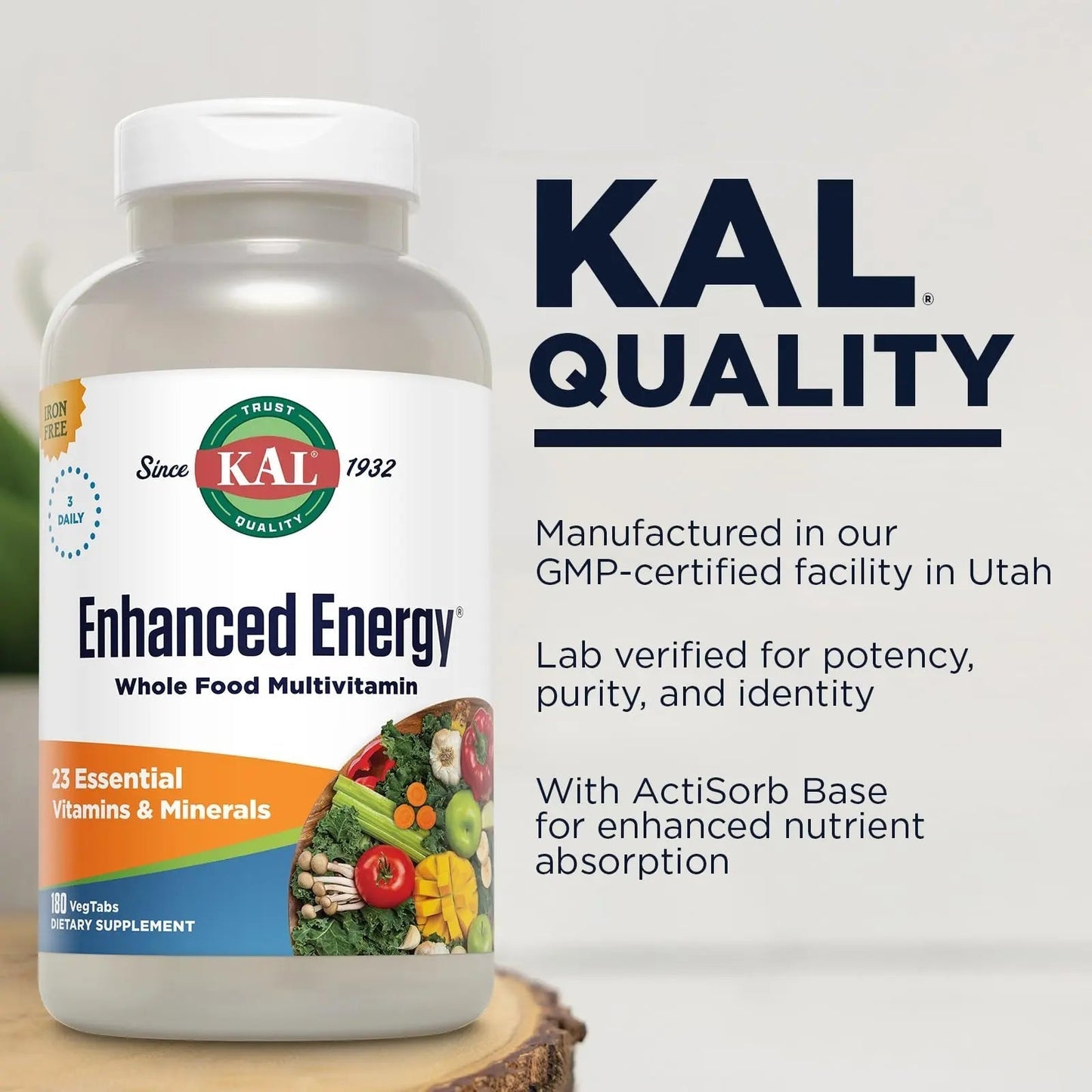 KAL® Enhanced Energy Multivitamin | Whole Food Based Vitamins & Minerals w/ Antioxidants, Digestive Enzymes & Natural Carotenoids | 180 Capsules - dailyvitalstore