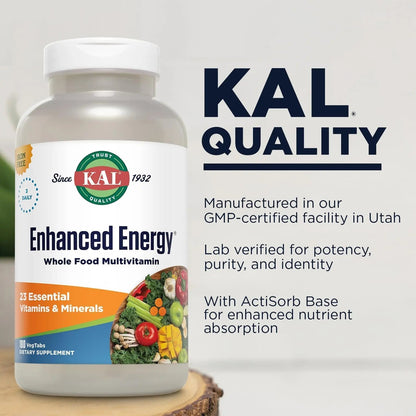 KAL® Enhanced Energy Multivitamin | Whole Food Based Vitamins & Minerals w/ Antioxidants, Digestive Enzymes & Natural Carotenoids | 180 Capsules - dailyvitalstore