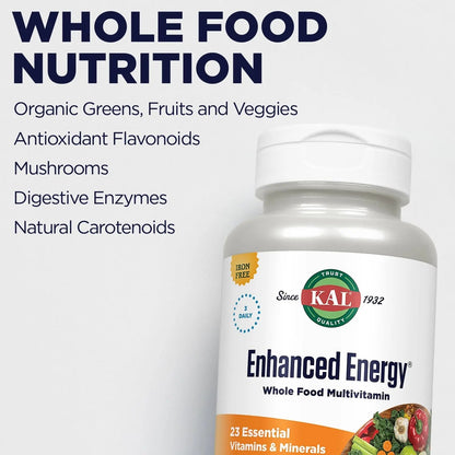 KAL® Enhanced Energy Multivitamin | Whole Food Based Vitamins & Minerals w/ Antioxidants, Digestive Enzymes & Natural Carotenoids | 180 Capsules - dailyvitalstore