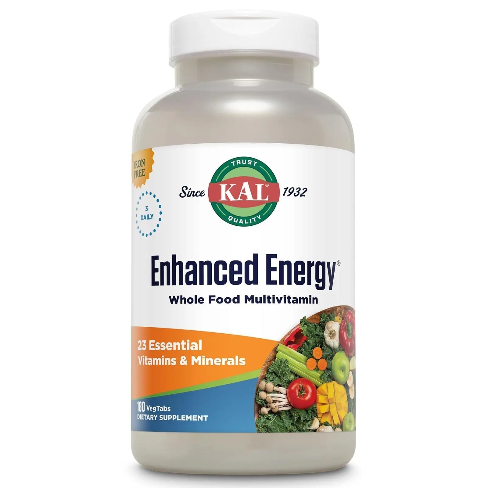 KAL® Enhanced Energy Multivitamin | Whole Food Based Vitamins & Minerals w/ Antioxidants, Digestive Enzymes & Natural Carotenoids | 180 Capsules - dailyvitalstore