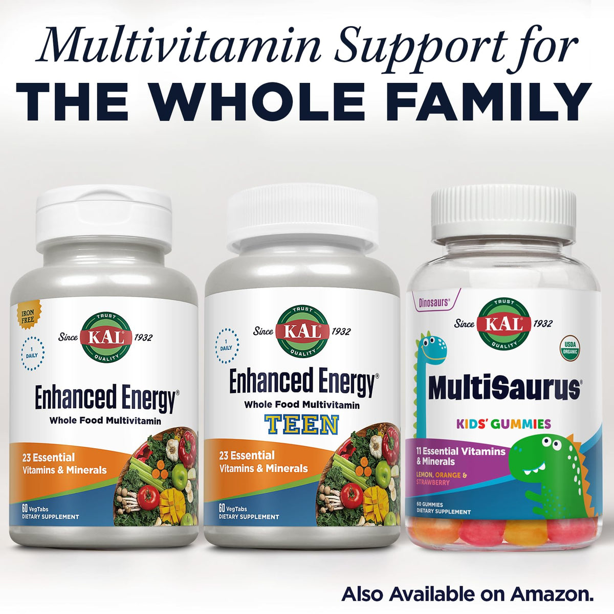 KAL Enhanced Energy Supplements, Whole Food Chewable Multivitamin with Iron, 3 Daily, 23 Essential Vitamins and Minerals, Super Foods, Enzymes, Mango Pineapple Flavor, 60-Day Guarantee, 20 Serv, 60ct - dailyvitalstore