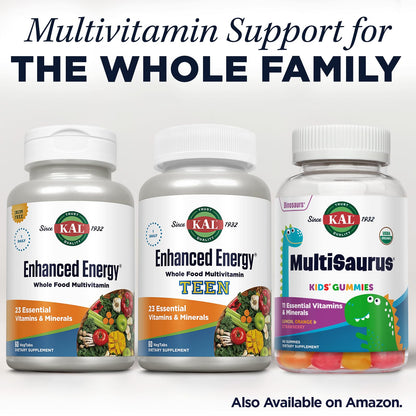 KAL Enhanced Energy Supplements, Whole Food Chewable Multivitamin with Iron, 3 Daily, 23 Essential Vitamins and Minerals, Super Foods, Enzymes, Mango Pineapple Flavor, 60-Day Guarantee, 20 Serv, 60ct - dailyvitalstore