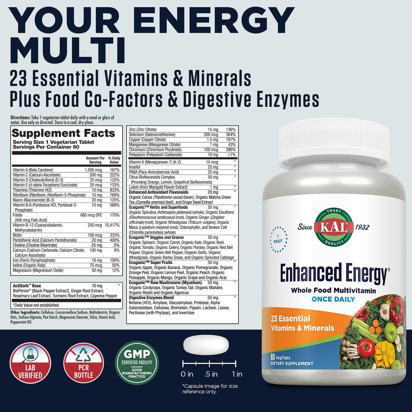 KAL Enhanced Energy Tablets, 60 Count - dailyvitalstore