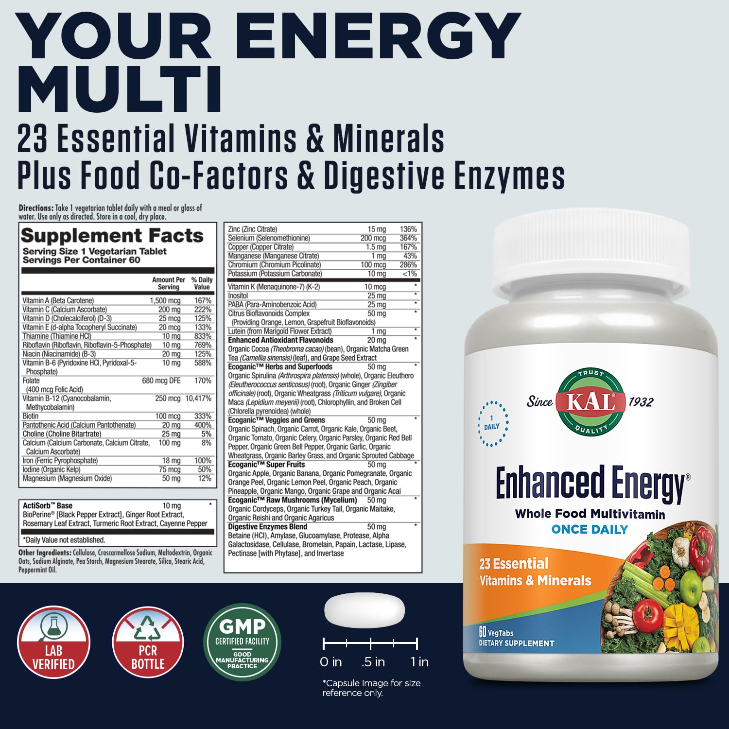 KAL Enhanced Energy Tablets, 60 Count - dailyvitalstore