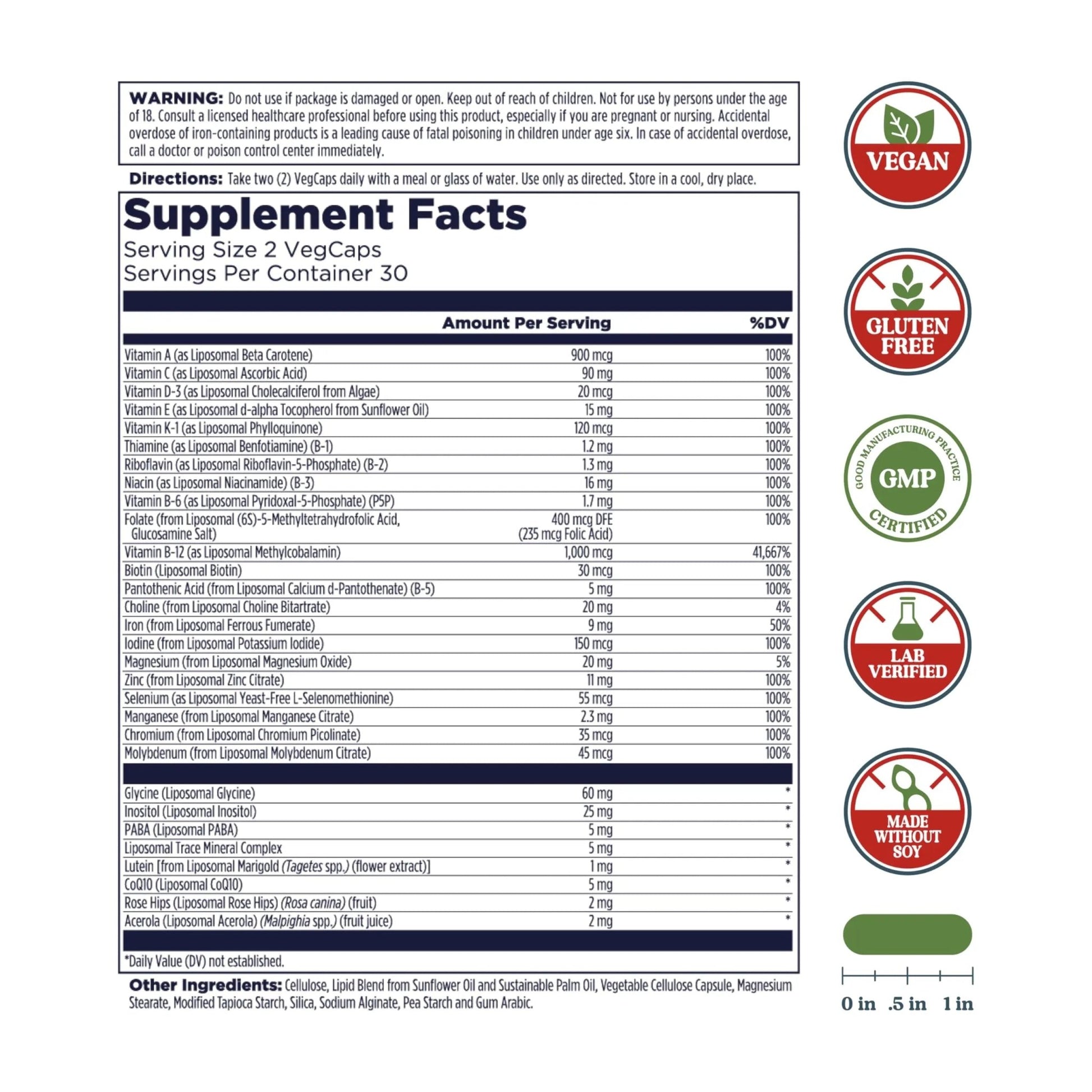 KAL Liposomal Multivitamin - High Potency Liposomal Vitamin C, D-3, and More - Men and Women Multivitamin - dailyvitalstore