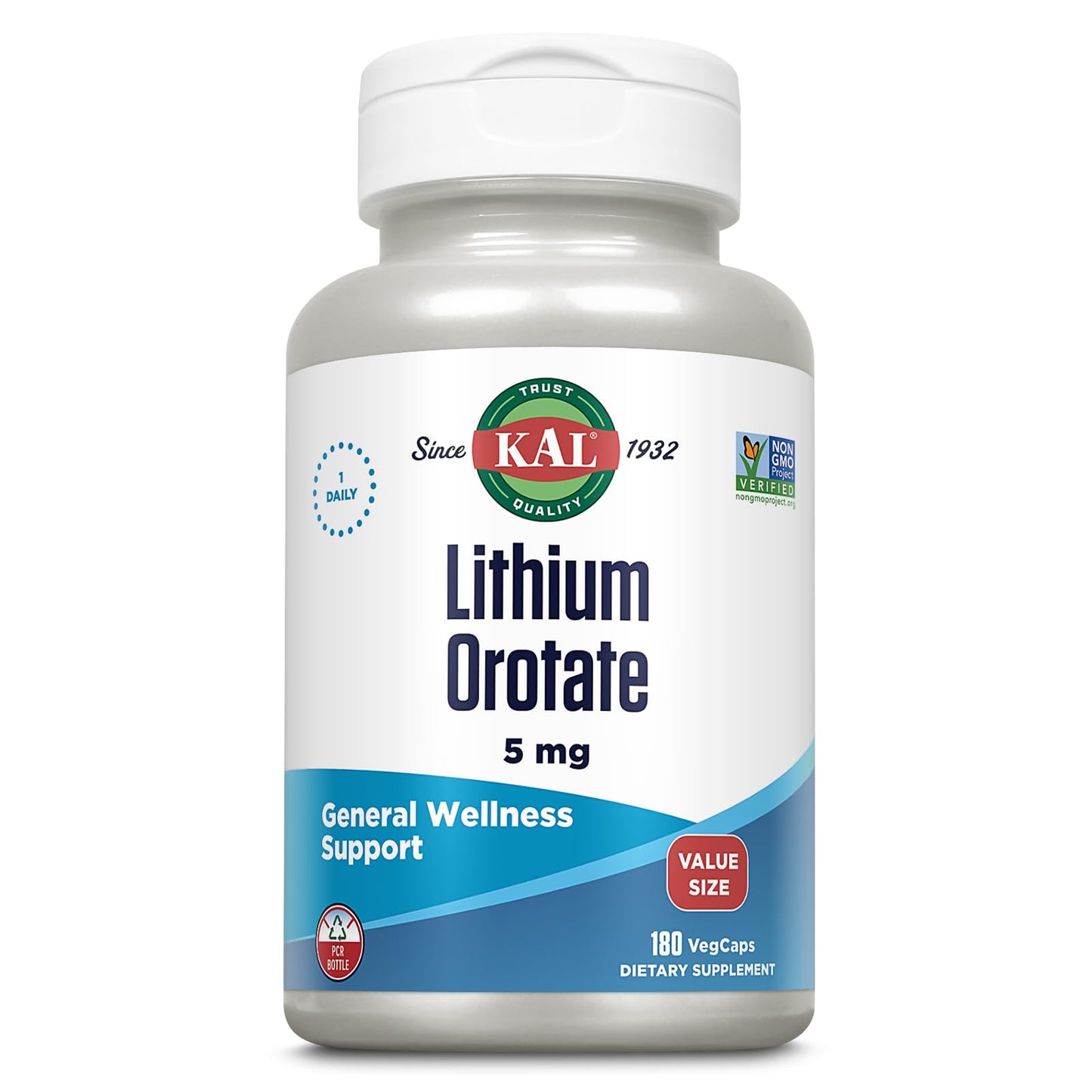 KAL Lithium Orotate 5mg, Low Dose Lithium Supplement for General Wellness Mood Support, Highly Bioavailable, Vegan, 60-Day Guarantee, - dailyvitalstore