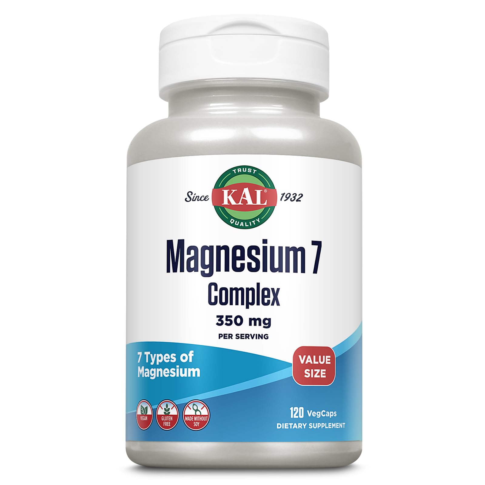 KAL Magnesium Complex 7 - Total Complex with Magnesium Glycinate, Citrate, Malate and More - Relaxation and Whole Body Support Supplements - Vegan, 60-Day Guarantee - 60 Servings - 120 VegCaps - dailyvitalstore