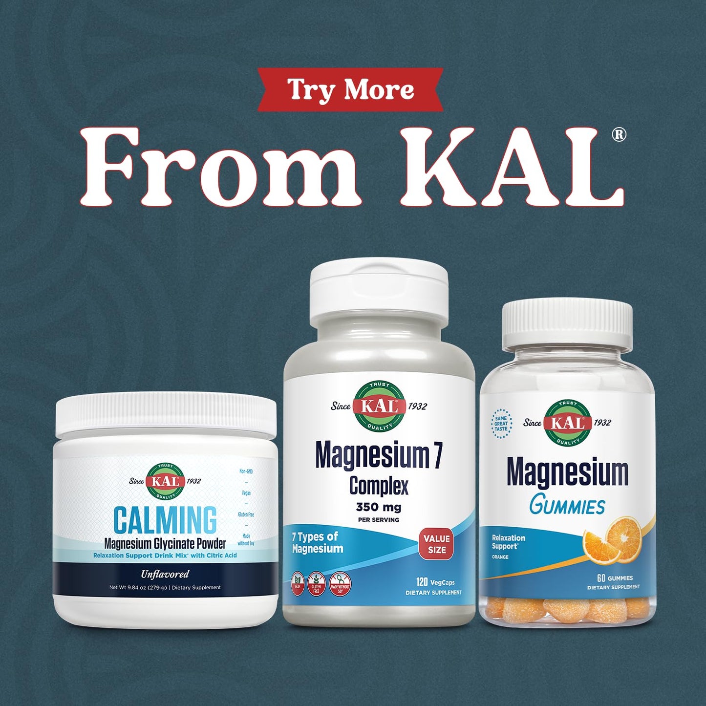 KAL Magnesium Complex 7 - Total Complex with Magnesium Glycinate, Citrate, Malate and More - Relaxation and Whole Body Support Supplements - Vegan, 60-Day Guarantee - 60 Servings - 120 VegCaps - dailyvitalstore