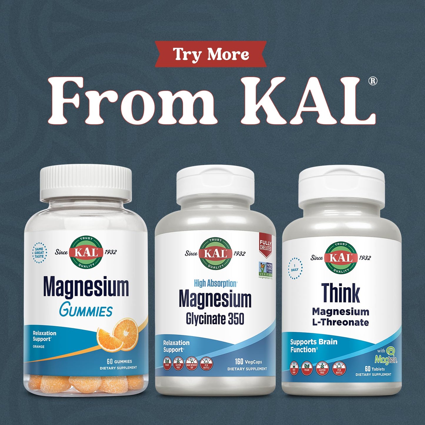 KAL Magnesium Glycinate Capsules, Fully Chelated Magnesium Bisglycinate, High Absorption Magnesium Supplement, Healthy Bones, Muscle, Relaxation and Stress Support, Non-GMO 160 count - dailyvitalstore