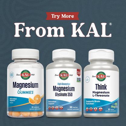 KAL Magnesium Glycinate Capsules, Fully Chelated Magnesium Bisglycinate, High Absorption Magnesium Supplement, Healthy Bones, Muscle, Relaxation and Stress Support, Non-GMO 160 count - dailyvitalstore