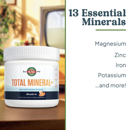 KAL Total Mineral+ Powder - Total Complex - Magnesium Glycinate, Zinc, Calcium and More - Bone Health & Whole Body Support Supplement - Vegan, Non-GMO, Gluten-Free 60-Day Guarantee - 30 Servings - dailyvitalstore