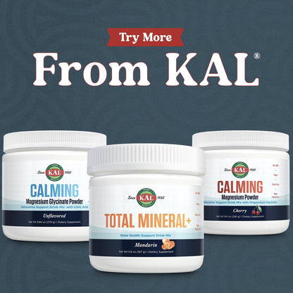 KAL Total Mineral+ Powder - Total Complex - Magnesium Glycinate, Zinc, Calcium and More - Bone Health & Whole Body Support Supplement - Vegan, Non-GMO, Gluten-Free 60-Day Guarantee - 30 Servings - dailyvitalstore