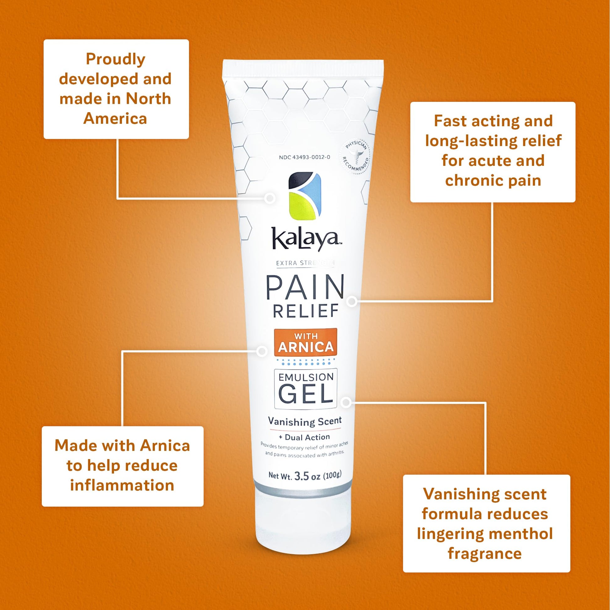 Kalaya Extra Strength Pain Relief Gel with Arnica -Fast Acting, Long Lasting, Vanishing Scent, medically formulated for Arthritis, Joints, Muscle, Back, Neck, Shoulder, Hand and Knee Pain - dailyvitalstore