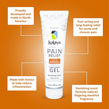 Kalaya Extra Strength Pain Relief Gel with Arnica -Fast Acting, Long Lasting, Vanishing Scent, medically formulated for Arthritis, Joints, Muscle, Back, Neck, Shoulder, Hand and Knee Pain - dailyvitalstore