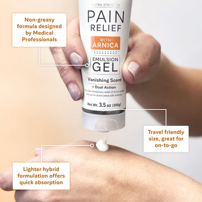 Kalaya Extra Strength Pain Relief Gel with Arnica -Fast Acting, Long Lasting, Vanishing Scent, medically formulated for Arthritis, Joints, Muscle, Back, Neck, Shoulder, Hand and Knee Pain - dailyvitalstore