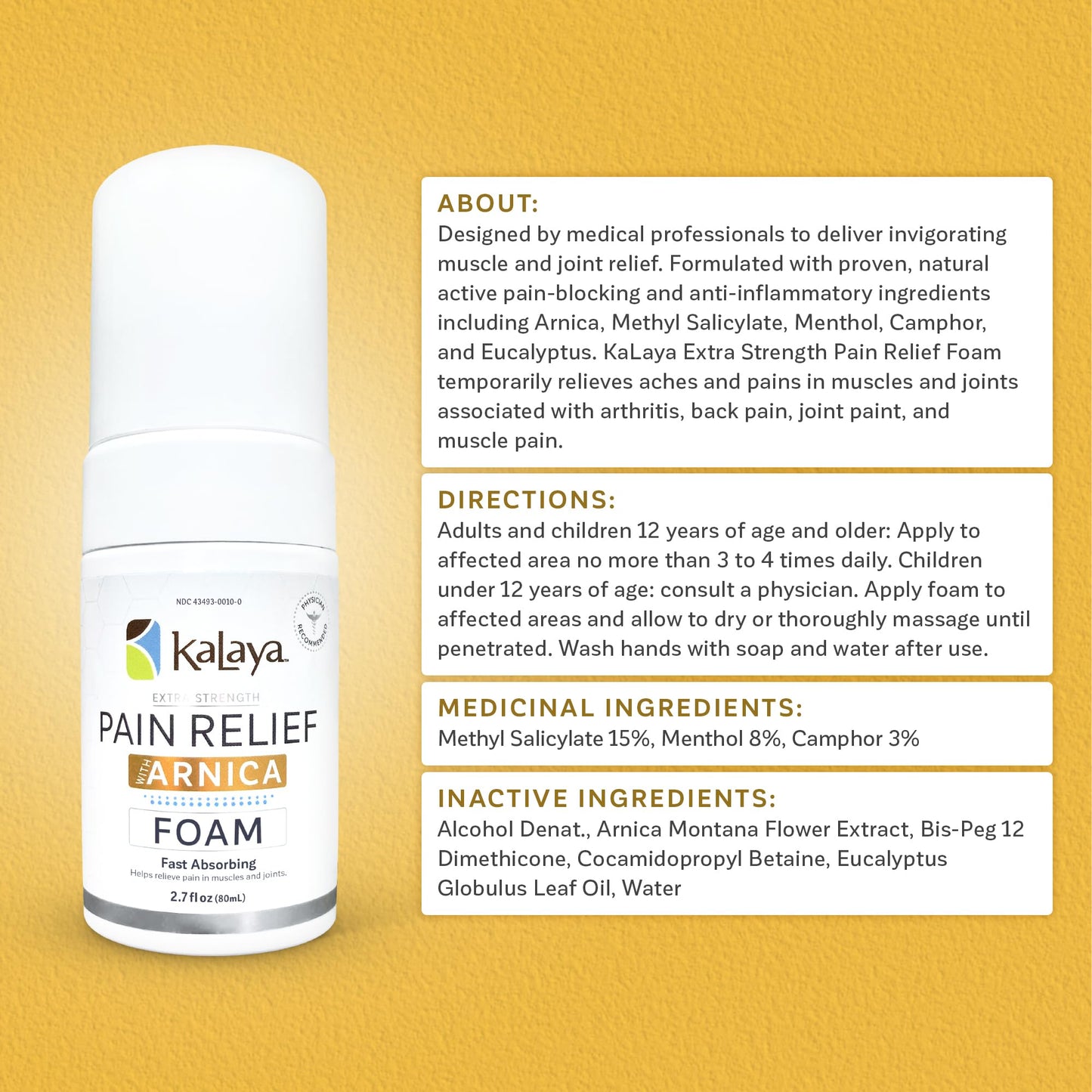 Kalaya Naturals Extra Strength Pain Relief Foam with Arnica - Supports Pain Relief in Muscle & Joints (2.7 Ounces) - dailyvitalstore