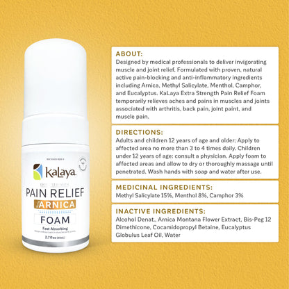 Kalaya Naturals Extra Strength Pain Relief Foam with Arnica - Supports Pain Relief in Muscle & Joints (2.7 Ounces) - dailyvitalstore