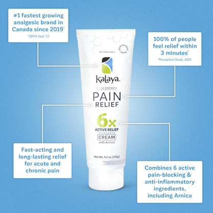 Kalaya Pain Relief Cream with Arnica for Muscles and Joints – 6 Natural Active Ingredients with Long Lasting and Fast Acting Relief in 3 Minutes - Dermatologist Tested to Soothe Tension - 4.2 oz - dailyvitalstore