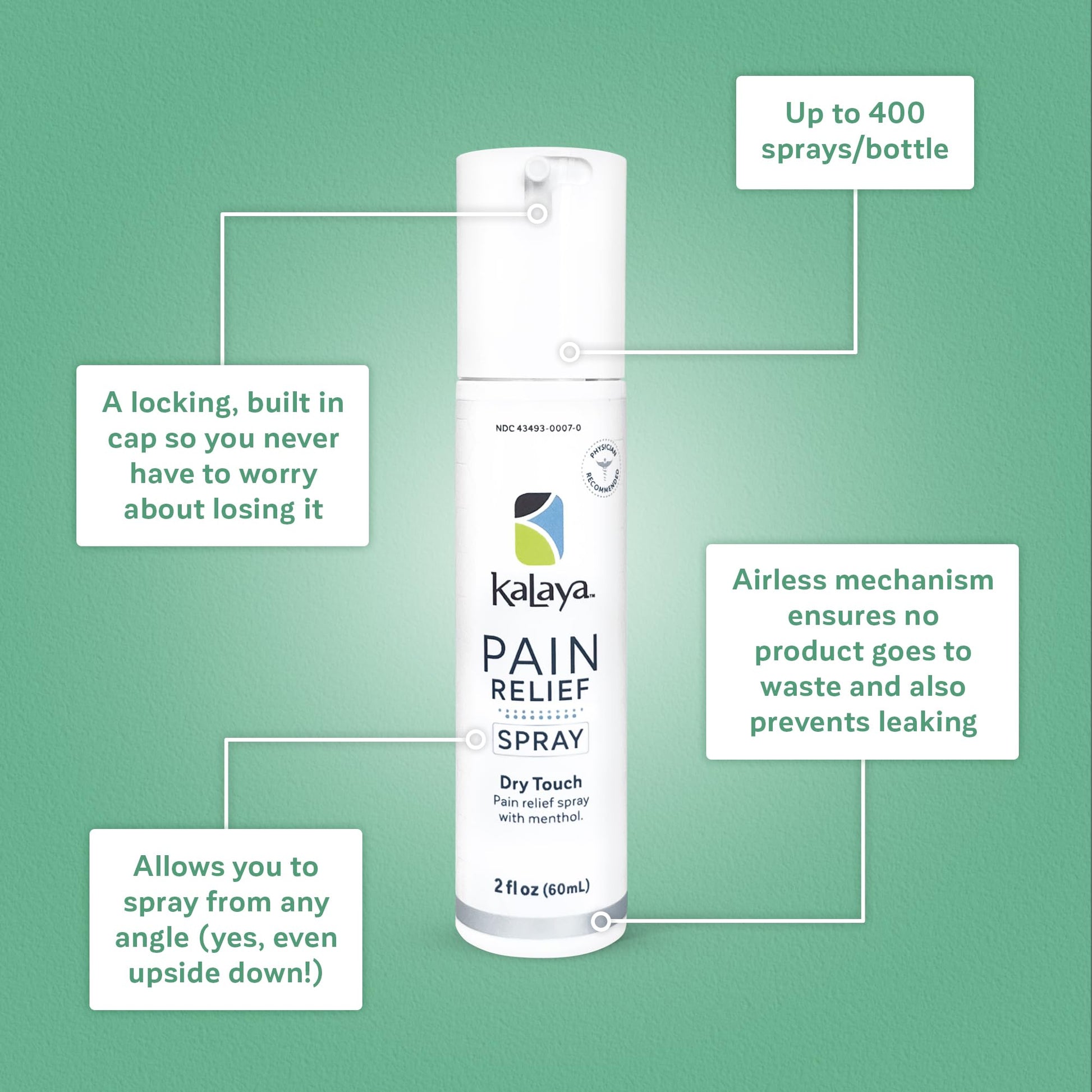 Kalaya Pain Relief Spray - Fast-Acting, Quick-Drying Muscle Rub for Joint Pain Relief and Muscle Pain - with Eucalyptus, Menthol, Methyl Salicylate, Camphor - Ideal for Easing Back Pain - 2 oz - dailyvitalstore