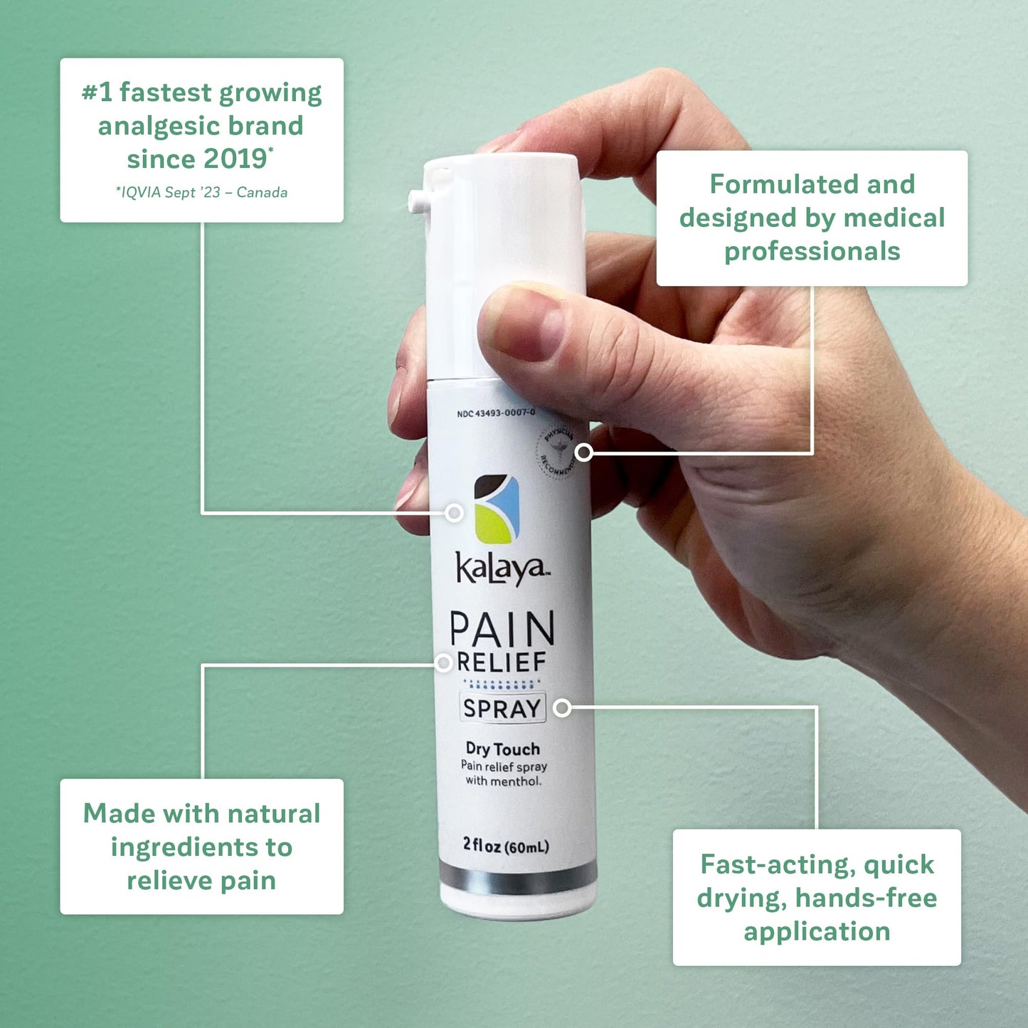 Kalaya Pain Relief Spray - Fast-Acting, Quick-Drying Muscle Rub for Joint Pain Relief and Muscle Pain - with Eucalyptus, Menthol, Methyl Salicylate, Camphor - Ideal for Easing Back Pain - 2 oz - dailyvitalstore