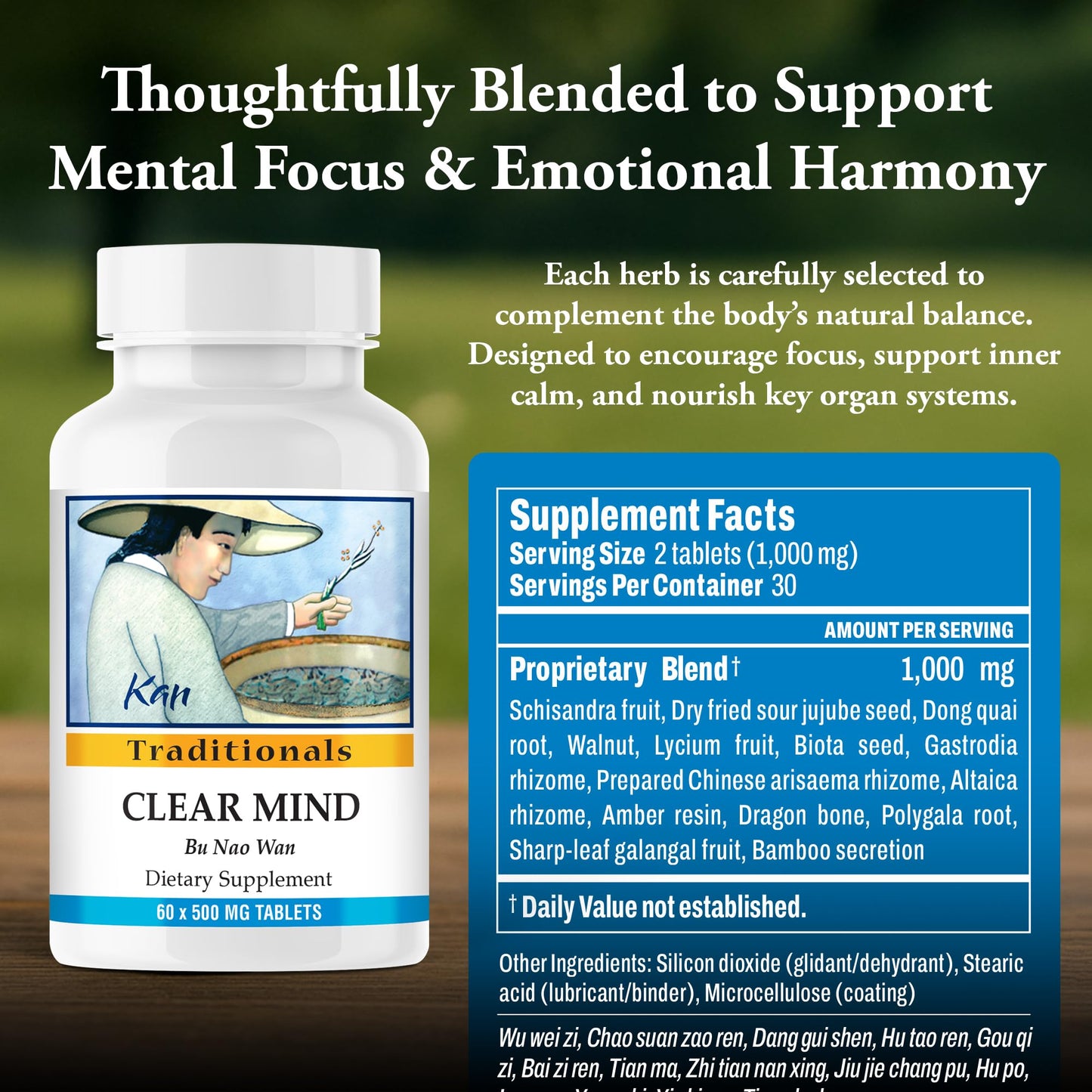 Kan Herbs Company Clear Mind Formula – Traditional Chinese Herbal Blend for Cognitive Clarity and Spirit Support, Nourishes Heart Yin and Blood, Calms Shen, Herbal Supplement, 60 Tablets - dailyvitalstore