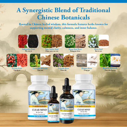 Kan Herbs Company Clear Mind Formula – Traditional Chinese Herbal Blend for Cognitive Clarity and Spirit Support, Nourishes Heart Yin and Blood, Calms Shen, Herbal Supplement, 60 Tablets - dailyvitalstore