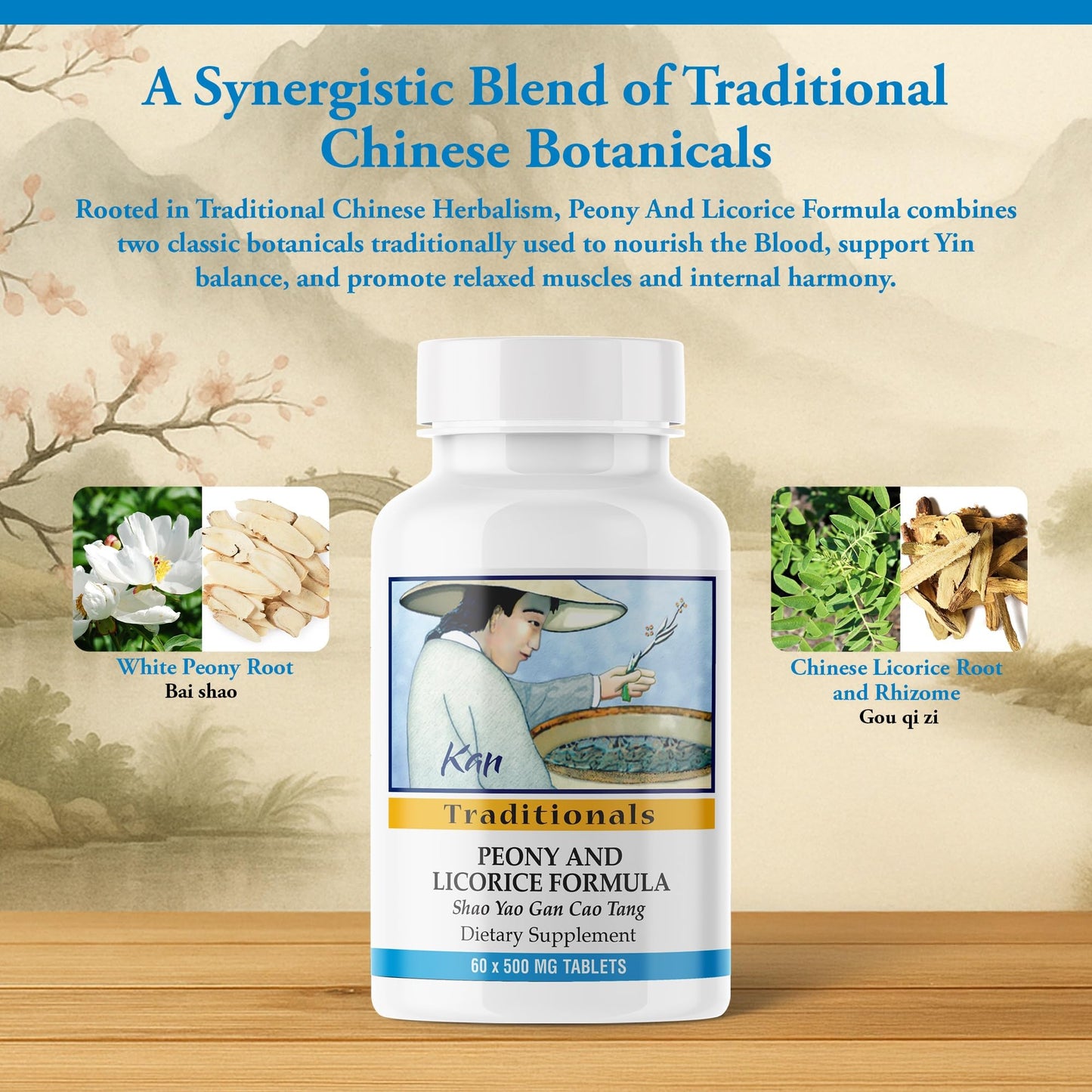Kan Herbs Company Peony & Licorice Formula Tablets – Traditional Chinese Herbal Blend with White Peony Root & Chinese Licorice to Support Liver Balance, Muscle Comfort & Digestive Harmony, 60 Tablets - dailyvitalstore