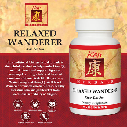 Kan Herbs Company Relaxed Wanderer – Traditional Chinese Herbal Formula to Support Mood, Digestion, and Menstrual Balance, Nourishes Blood, Eases Occasional Tension and Fatigue, 120 Tablets - dailyvitalstore
