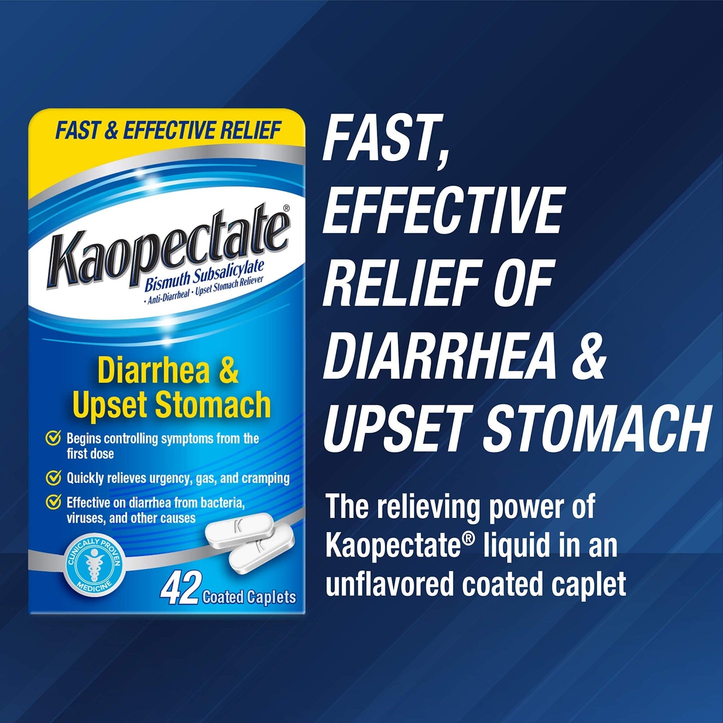 Kaopectate Multi-Symptom Anti-Diarrheal & Upset Stomach Reliever, 42 Caplets, Anti Diarrhea Caplets - dailyvitalstore