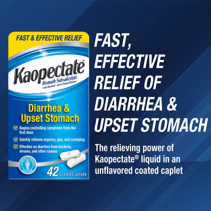 Kaopectate Multi-Symptom Anti-Diarrheal & Upset Stomach Reliever, 42 Caplets, Anti Diarrhea Caplets - dailyvitalstore