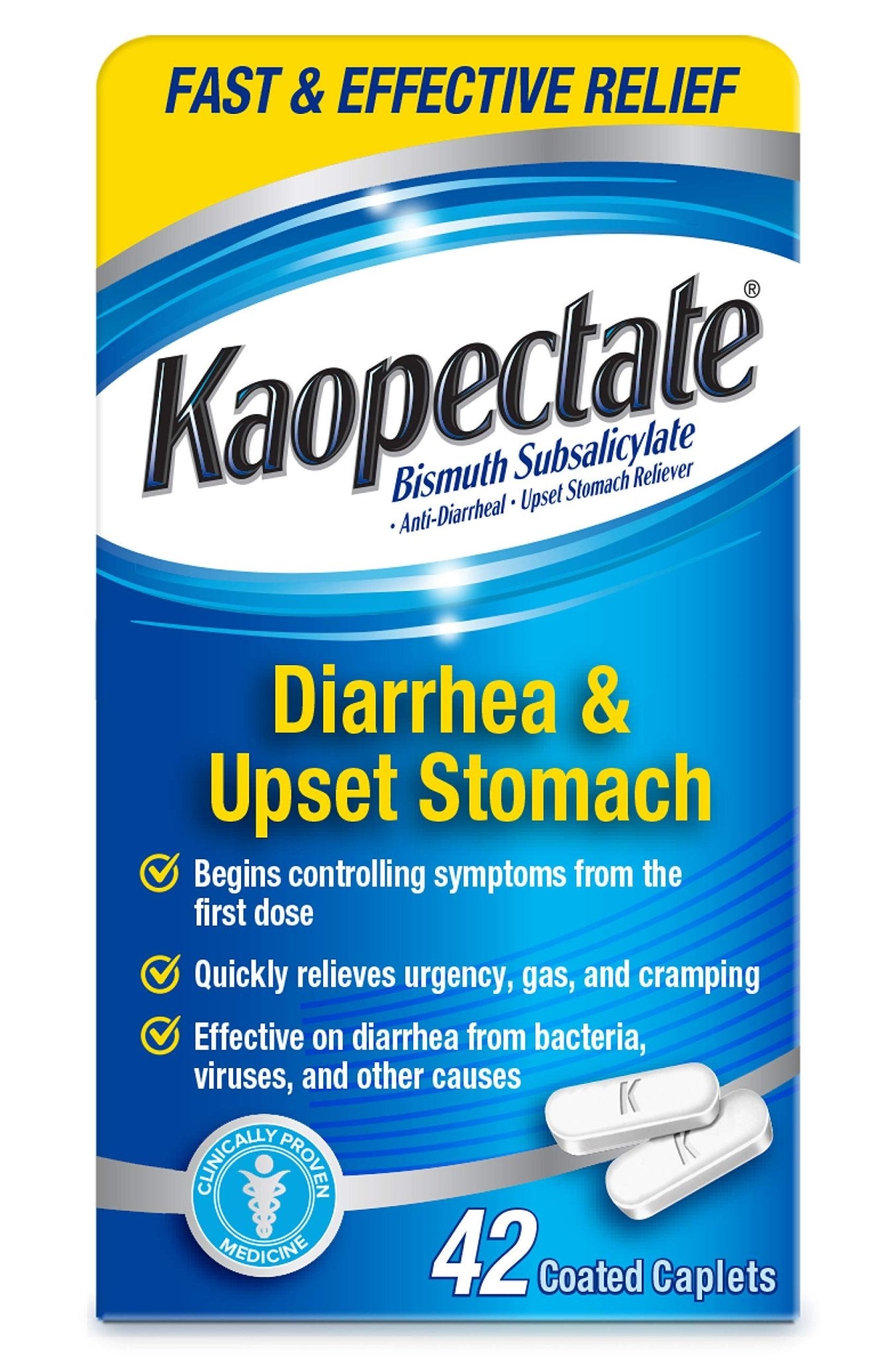 Kaopectate Multi-Symptom Anti-Diarrheal & Upset Stomach Reliever, 42 Caplets, Anti Diarrhea Caplets - dailyvitalstore