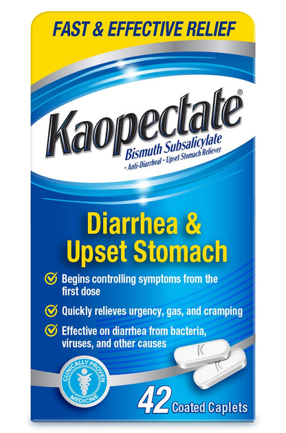 Kaopectate Multi-Symptom Anti-Diarrheal & Upset Stomach Reliever, 42 Caplets, Anti Diarrhea Caplets - dailyvitalstore