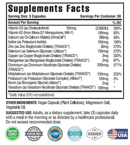 KAPPA NUTRITION (90 Capsules,Vitamin K2, Vitamin D3, Zinc, Selenium, Vanadium, Copper, Manganese, Potassium, Molybdenum, Calcium, Chromium, Iodine, Boron, Mineral 13 in 1 Advanced Complex, from - dailyvitalstore