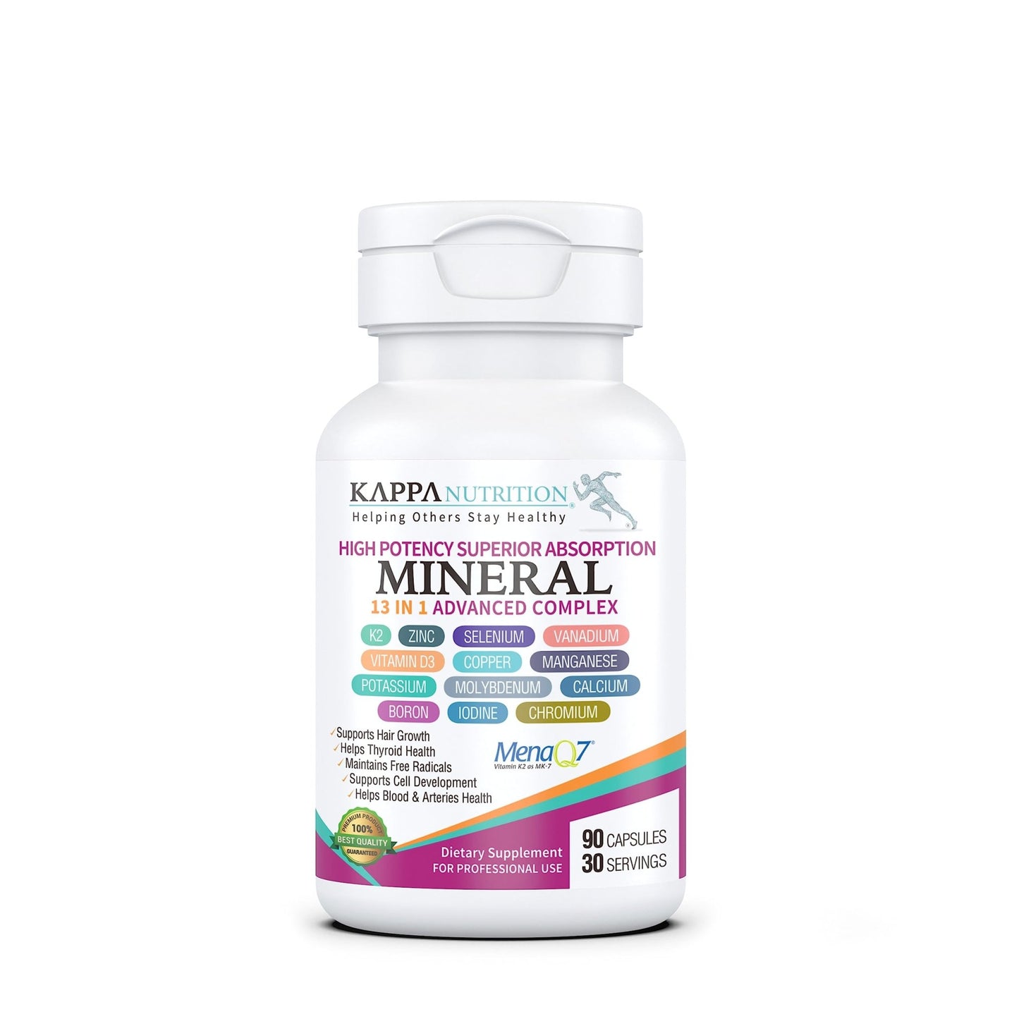KAPPA NUTRITION (90 Capsules,Vitamin K2, Vitamin D3, Zinc, Selenium, Vanadium, Copper, Manganese, Potassium, Molybdenum, Calcium, Chromium, Iodine, Boron, Mineral 13 in 1 Advanced Complex, from - dailyvitalstore
