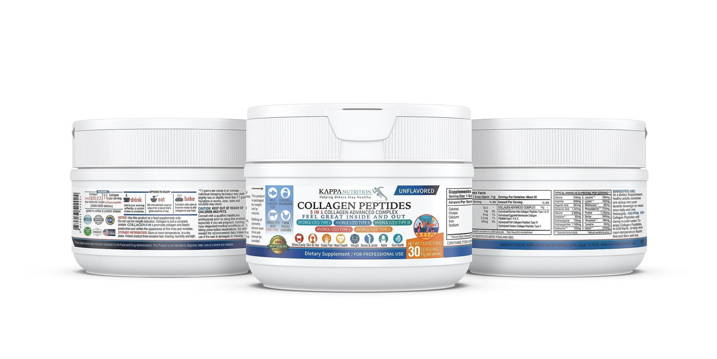 KAPPA NUTRITION Collagen Peptides Powder, 5 in 1 Multi-Collagen Advanced Complex with Hydrolyzed Collagen Peptides, Supports Skin, Hair, Nails, Joints & Bones / 30 Servings - dailyvitalstore