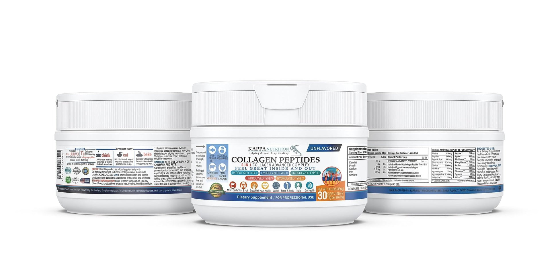 KAPPA NUTRITION Collagen Peptides Powder, 5 in 1 Multi-Collagen Advanced Complex with Hydrolyzed Collagen Peptides, Supports Skin, Hair, Nails, Joints & Bones / 30 Servings - dailyvitalstore