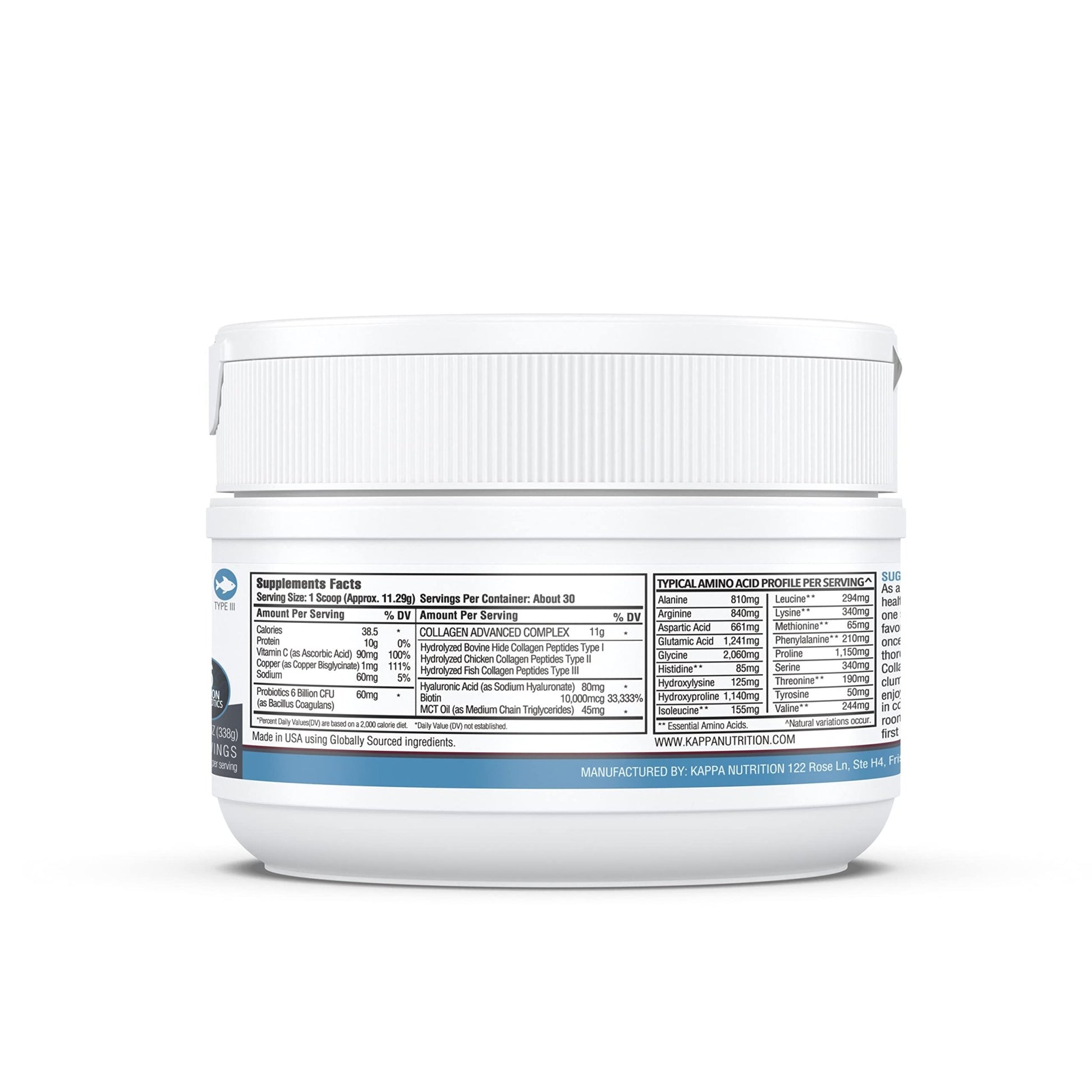 KAPPA NUTRITION Collagen Type I, II, III, 6 Billion Probiotic Acid Resistance, Hyaluronic Acid, Vitamin C, Biotin, Copper and MCT Oil, Beautiful Hair, Nails, & Skin, Collagen Peptides 9 in 1 (11.9oz) - dailyvitalstore