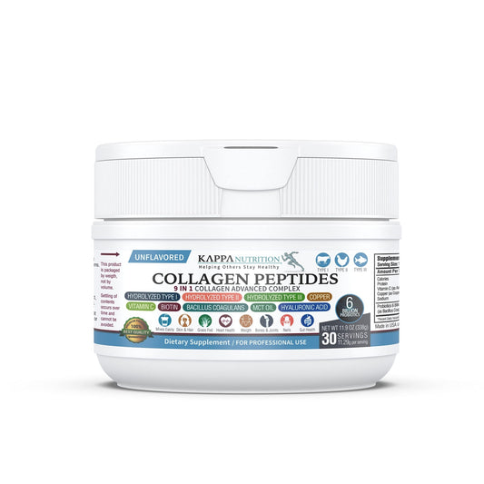 KAPPA NUTRITION Collagen Type I, II, III, 6 Billion Probiotic Acid Resistance, Hyaluronic Acid, Vitamin C, Biotin, Copper and MCT Oil, Beautiful Hair, Nails, & Skin, Collagen Peptides 9 in 1 (11.9oz) - dailyvitalstore