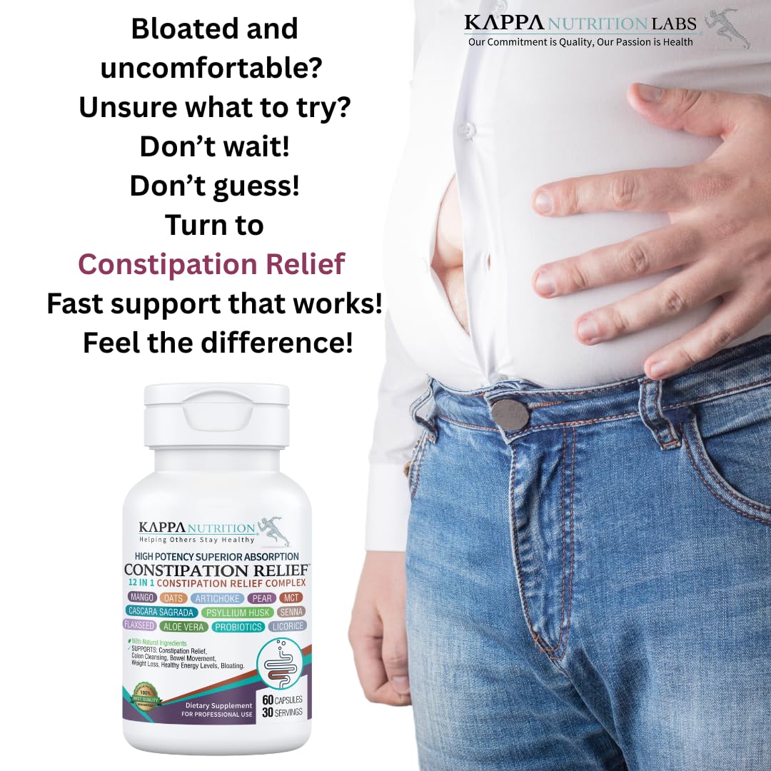 KAPPA NUTRITION Constipation Relief Supplement – Gentle Colon Cleanse for Regularity & Gut Health – Non-Habit Forming Formula with Fiber, Herbs & Probiotics – Non-GMO, 60 Capsules - dailyvitalstore