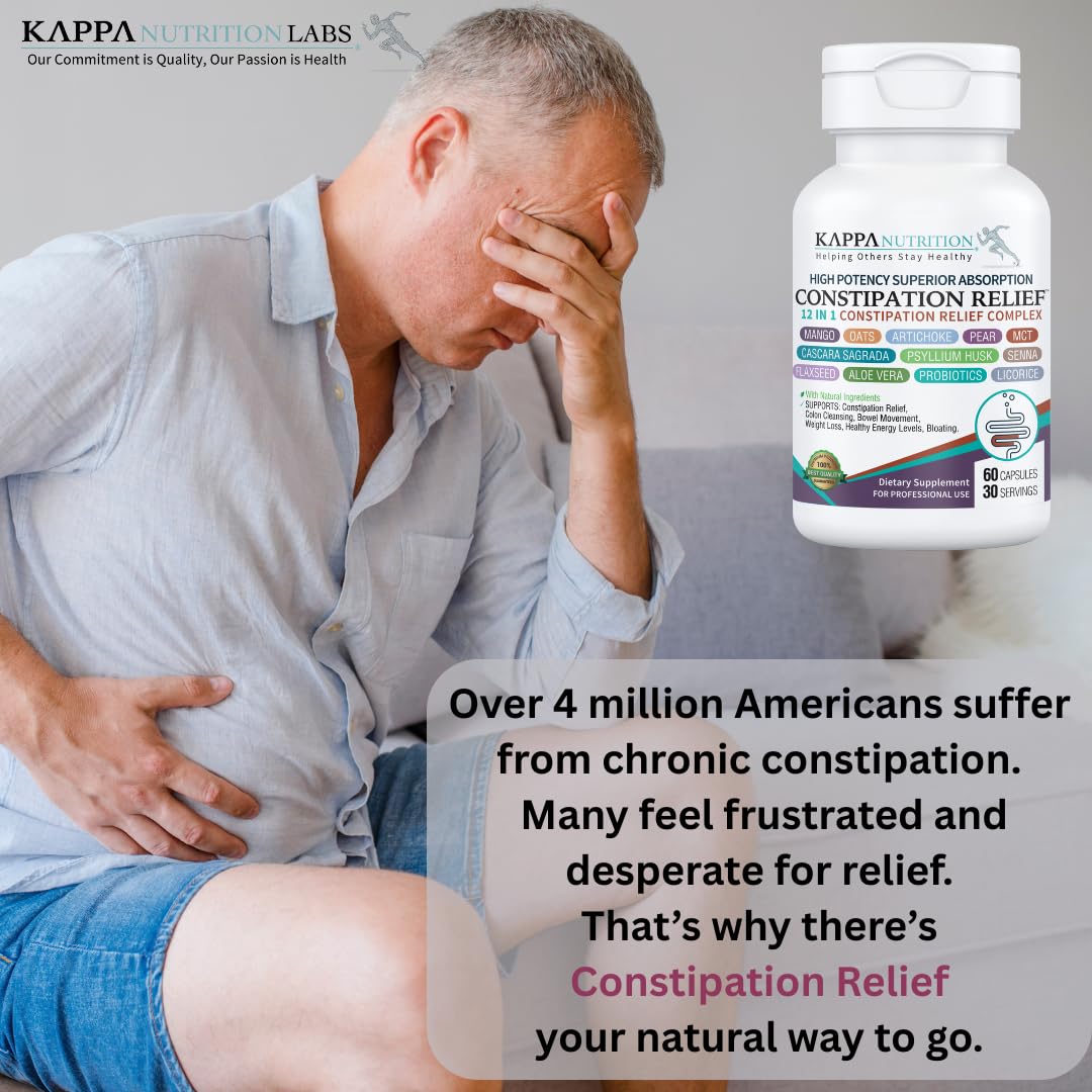 KAPPA NUTRITION Constipation Relief Supplement – Gentle Colon Cleanse for Regularity & Gut Health – Non-Habit Forming Formula with Fiber, Herbs & Probiotics – Non-GMO, 60 Capsules - dailyvitalstore