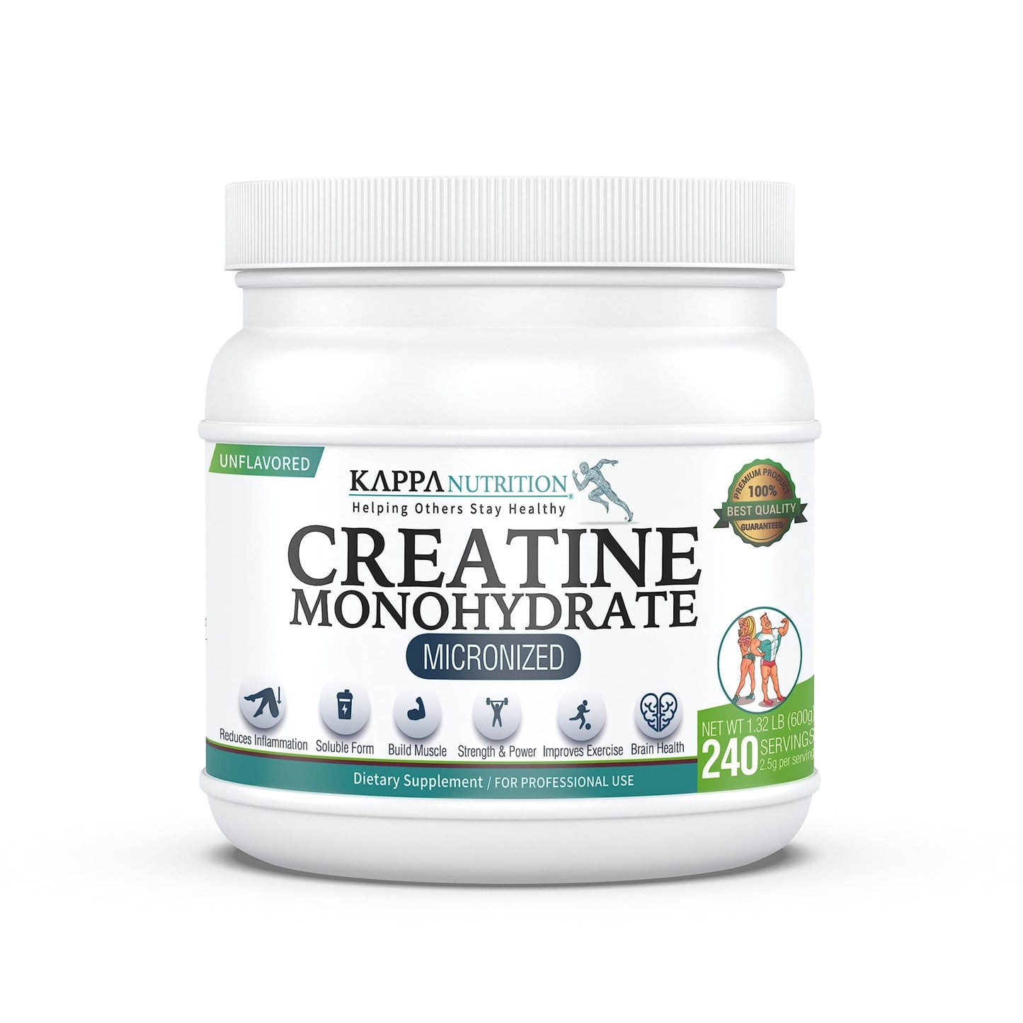Kappa Nutrition Creatine Monohydrate Powder, Pure Amino Acid Formula, Supports Muscle Strength, Cellular Energy & Mental Focus* Gluten-Free, Keto, 2.25g per Scoop, 240 Servings, Net Wt. 1.32 LB (600g) - dailyvitalstore