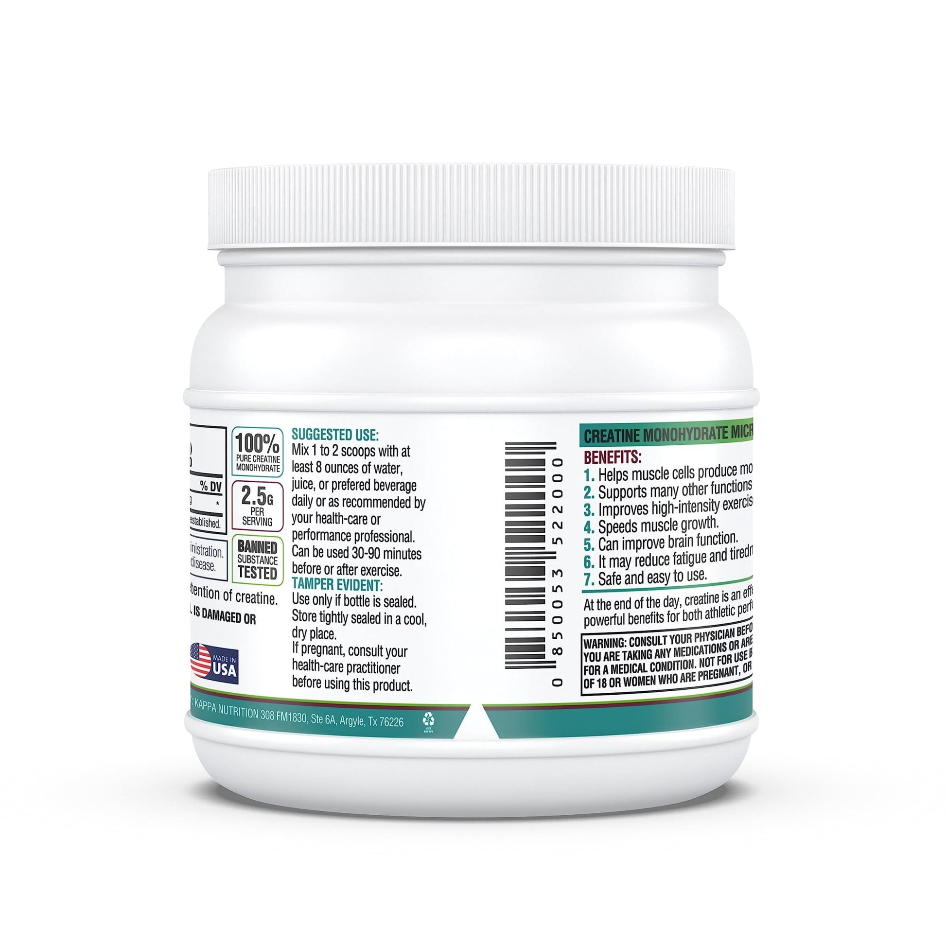 Kappa Nutrition Creatine Monohydrate Powder, Pure Amino Acid Formula, Supports Muscle Strength, Cellular Energy & Mental Focus* Gluten-Free, Keto, 2.25g per Scoop, 240 Servings, Net Wt. 1.32 LB (600g) - dailyvitalstore