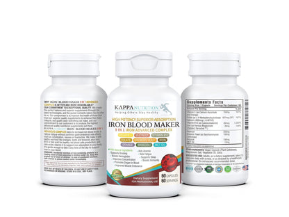 KAPPA NUTRITION Iron 26mg, Vitamin C & Orange 150mg, Folate 667mcg DFE, Vitamin B12, Beetroot, Brewers Yeast, Broccoli & MCT Oil 9 in 1 Advanced Complex (60 Capsules) - dailyvitalstore