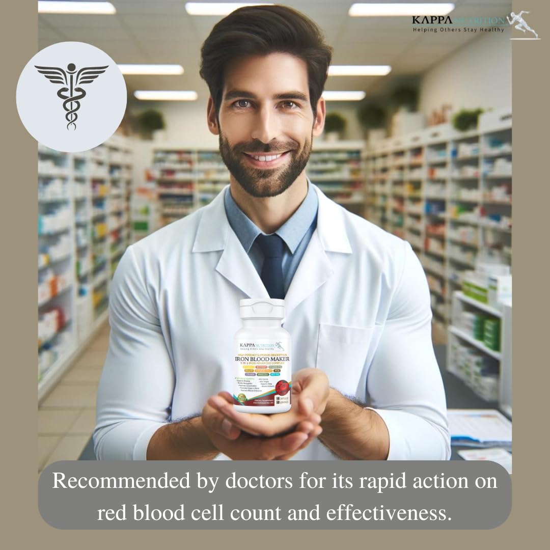 KAPPA NUTRITION Iron 26mg, Vitamin C & Orange 150mg, Folate 667mcg DFE, Vitamin B12, Beetroot, Brewers Yeast, Broccoli & MCT Oil 9 in 1 Advanced Complex (60 Capsules) - dailyvitalstore