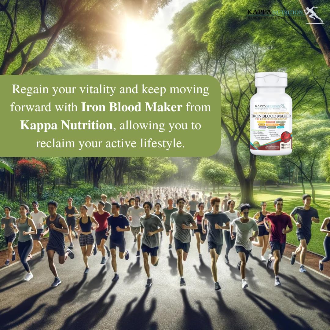 KAPPA NUTRITION Iron 26mg, Vitamin C & Orange 150mg, Folate 667mcg DFE, Vitamin B12, Beetroot, Brewers Yeast, Broccoli & MCT Oil 9 in 1 Advanced Complex (60 Capsules) - dailyvitalstore